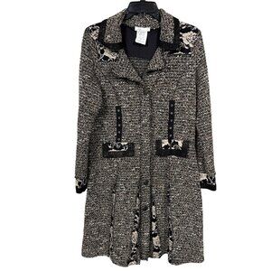 Vintage Zoe Cardigan Medium Black Beige Tweed Lace Lagenlook Boho Knit